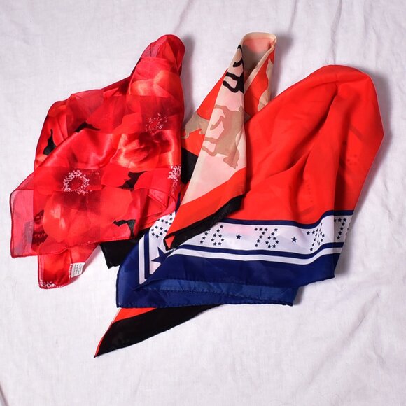 Lot of 3 Square Scarves Equestrian Red Blue Tan - Picture 1 of 13